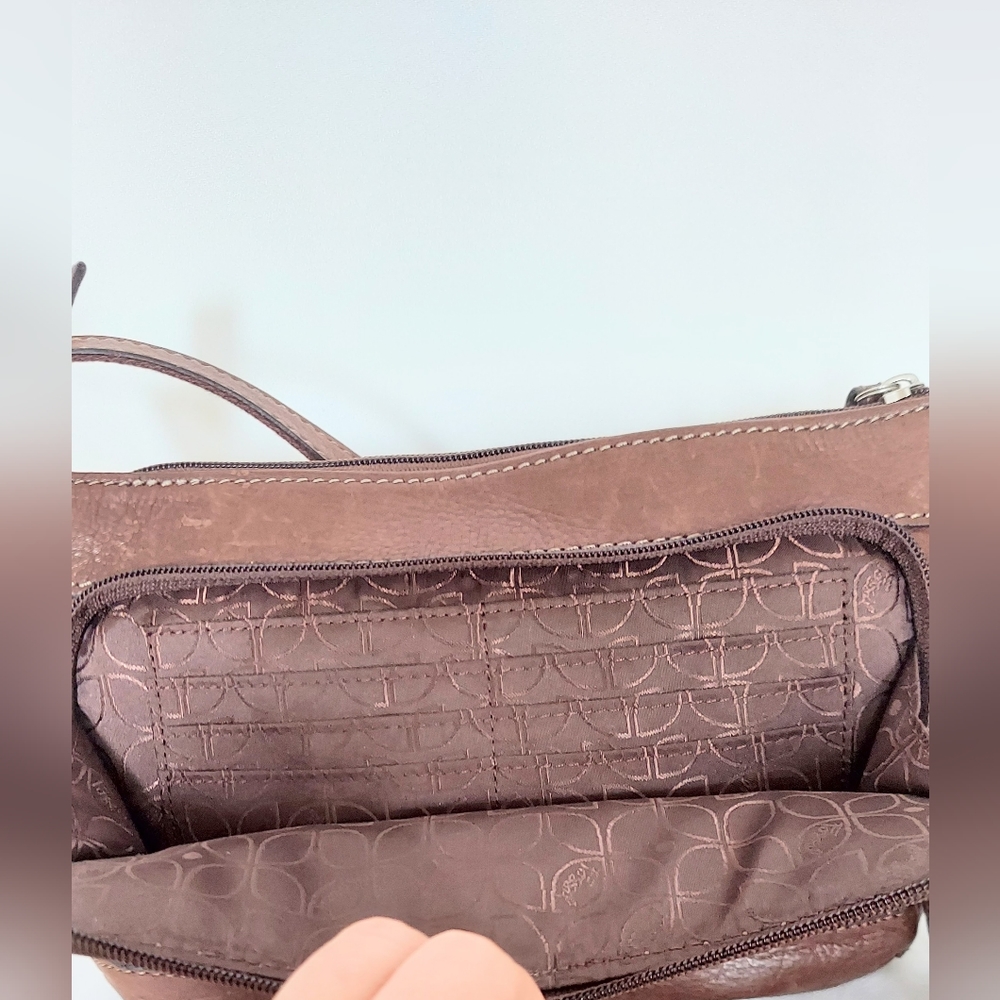 Fossil Adjustable Strap Crossbody Bag Brown Pebbled Leather - Picture 9 of 10